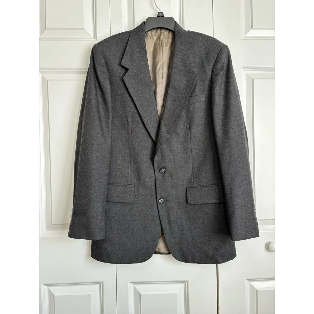 Stafford Mens Blazer Coat Size 40L  Solid Gray 2 Button with Pockets Made in USA
